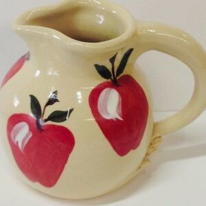 Pottery Pitcher Red Apple Pattern Hand Crafted 4.25" Tall